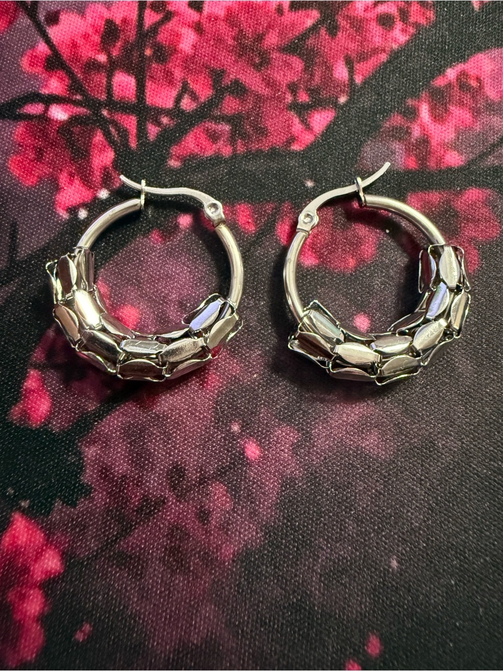 Silver Textured Hoop Earrings - Women Jewelry